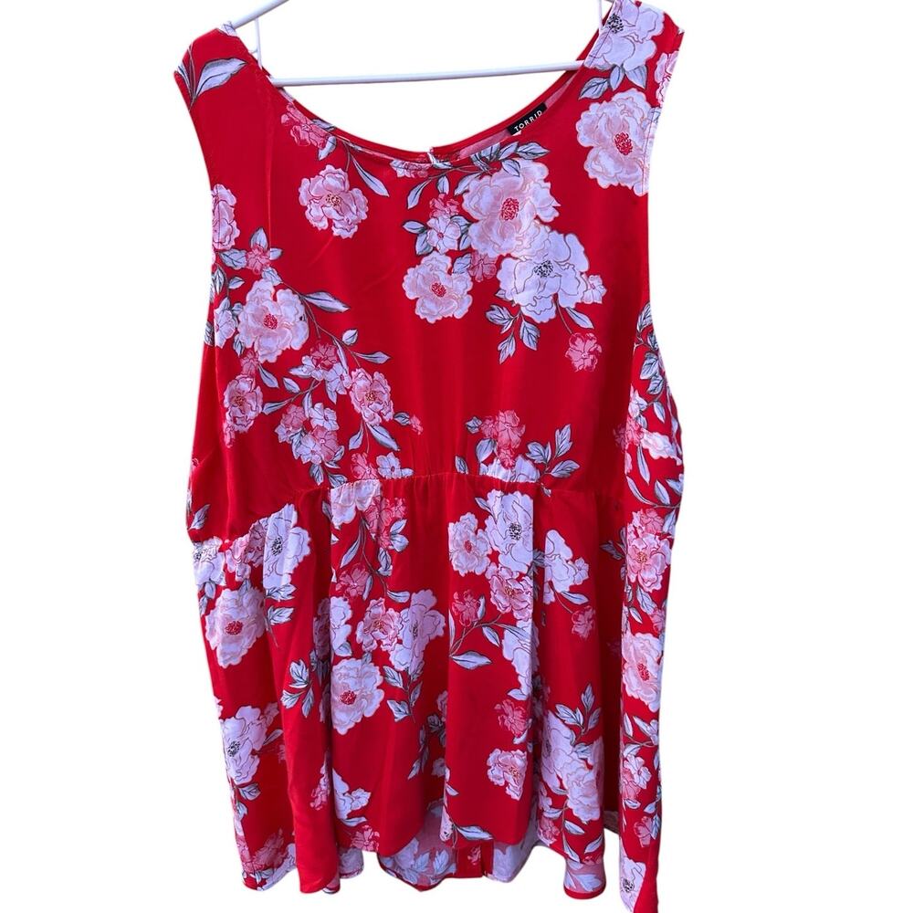 Torrid Size 5 5X Red Floral Babydoll Top Sleeveless Plus Size Blouse